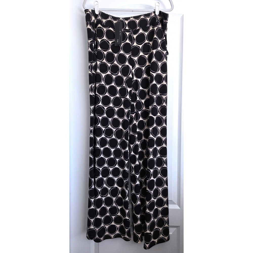 Joseph Ribkoff Valentina Flare Pants Black Beige Circle Print Size 16 NWT